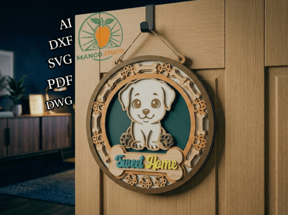 3D Dog Home Sweet Home Layered Sign