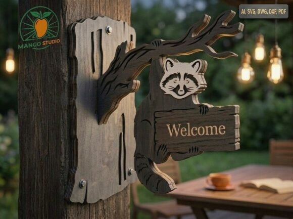3D Raccoon Welcome Sign Layered 3mm