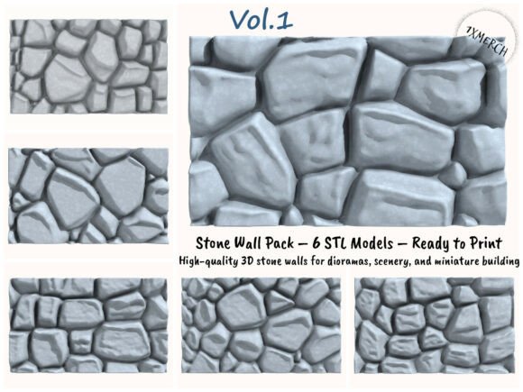 3D Stone Wall Pack – 6 Modular Walls for 3D Printing