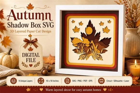 Autumn Shadow Box Svg Papercut Frame: Bringing Depth to Fall Decor