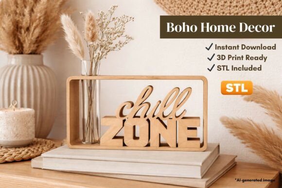 Boho Chill Zone Decor Sign STL for Easy 3D Printing