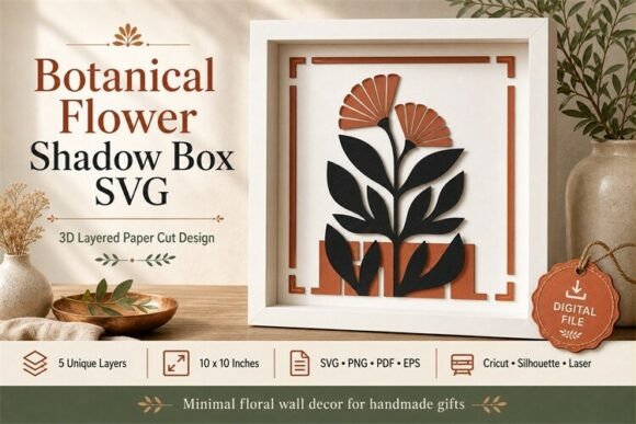 Botanical Flower Shadow Box Svg 3d