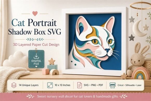 Cat Portrait Shadow Box Svg: A Modern 3D Masterpiece