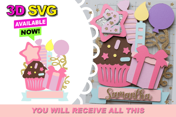 Cupcake Gift Birthday 3D SVG Design