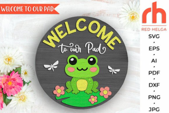 Cute Frog Door Sign: Welcome to Our Pad