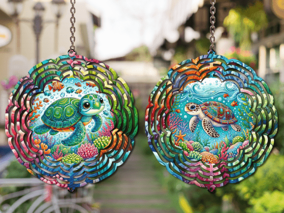 Cute Sea Turtles Wind Spinner PNG: Bringing Ocean Charm to Your Outdoor Space