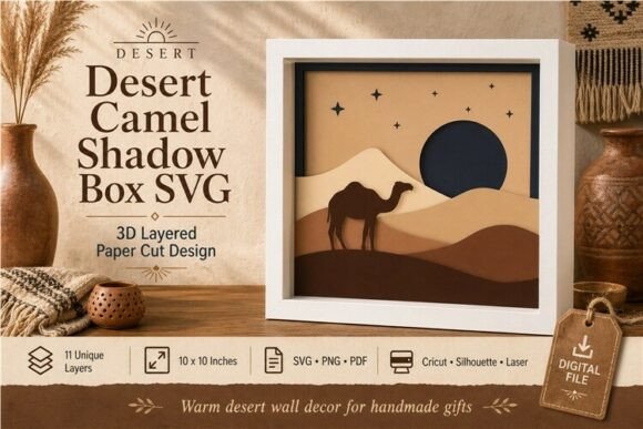 Desert Camel Shadow Box Svg 3d Layered