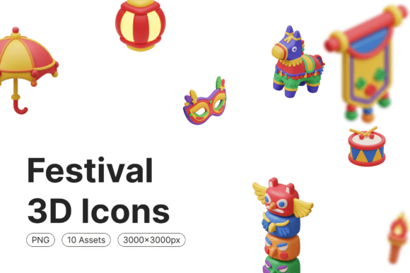 Elevate Your Visuals with the Festival 3D Icons Collection