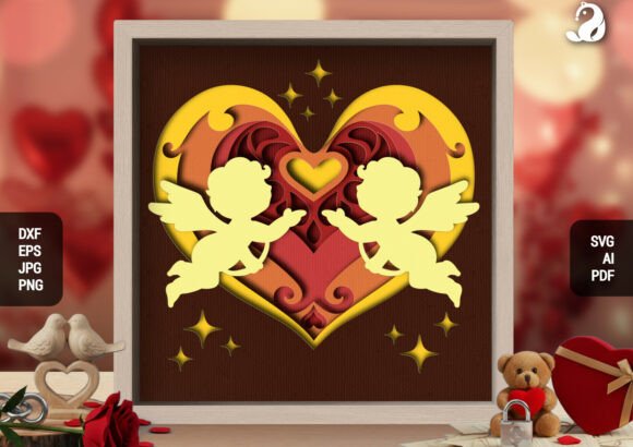 Romantic Two Cupids Valentine SVG Design
