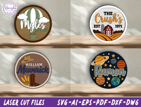 Round Kids Name Sign Laser Cut Bundle
