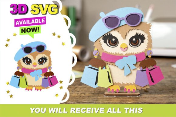 Step Into the World of High Fashion with the Chic Shopping Owl 3D SVG