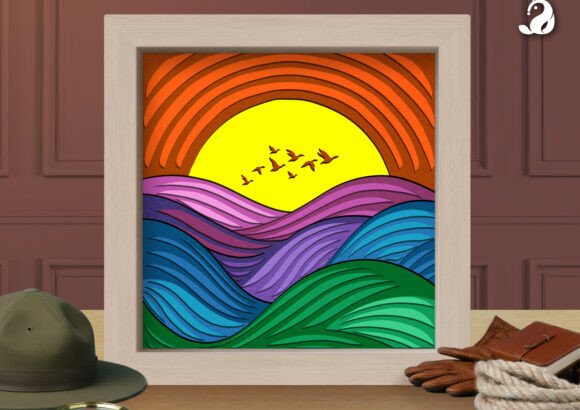 Sunset Ocean Waves Shadow Box Design