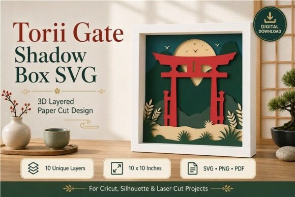 Torii Gate 3D Shadow Box SVG Design