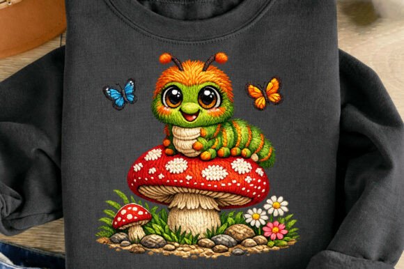 Whimsical Caterpillar Faux Embroidery Design